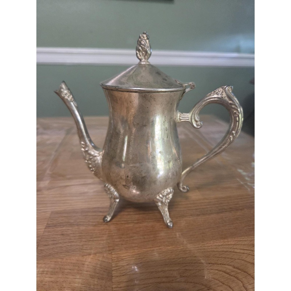 Vintage EP Brass Silver Plate Tea Coffee Pot 9.5" Ornate Footed Victorian Style